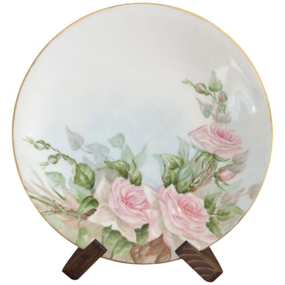 T&V Limoges Vintage Floral Flower Pink Roses Decorative Plate.
